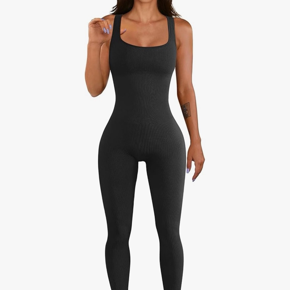 Black Ribbed Jumpsuit